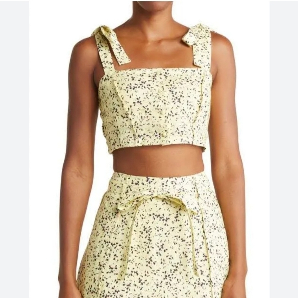 Nicholas Yellow Floral Linen Tie Strap Crop Top U22T1615P Size 4 Womens